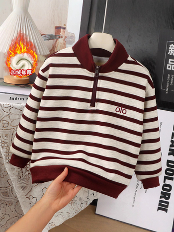 Dječja prugasta fleece duksa s zipom, unisex, dugi rukavi, pamukasto-mješavina, za jesen i zimu
