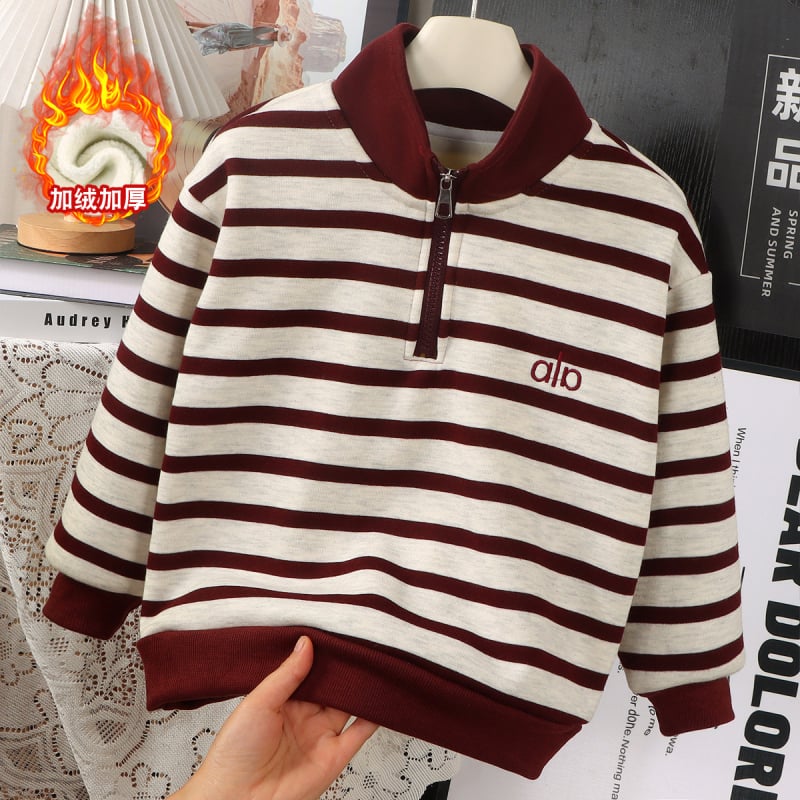 Dječja prugasta fleece duksa s zipom, unisex, dugi rukavi, pamukasto-mješavina, za jesen i zimu