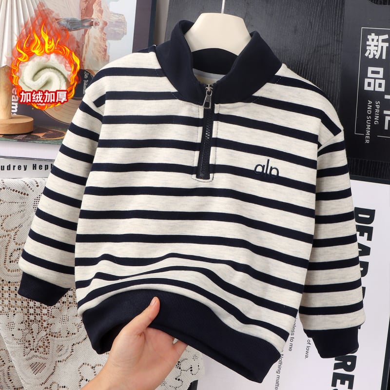 Dječja prugasta fleece duksa s zipom, unisex, dugi rukavi, pamukasto-mješavina, za jesen i zimu