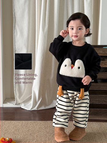 Poiste talvejopes džemper, paks fliisi vooder, Korea stiil, karikatuurimustriga