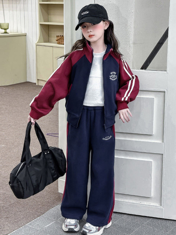 Djevojčice dvodijelni sportski set – dugi rukav na zip i duga hlača, pamuk-mješavina s 95% poliestera, proljeće i jesen