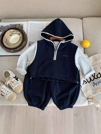 Dječji jesenski 2-djelni set, korejski stil, unisex, pamuk 95%, meka obrada, kapuljača, dugi rukavi i dugi hlače