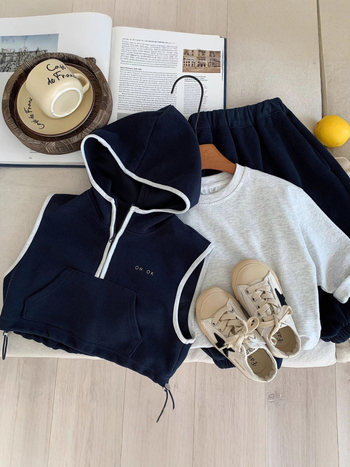 Dječji jesenski 2-djelni set, korejski stil, unisex, pamuk 95%, meka obrada, kapuljača, dugi rukavi i dugi hlače