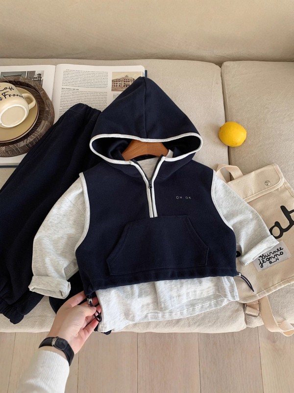Dječji jesenski 2-djelni set, korejski stil, unisex, pamuk 95%, meka obrada, kapuljača, dugi rukavi i dugi hlače