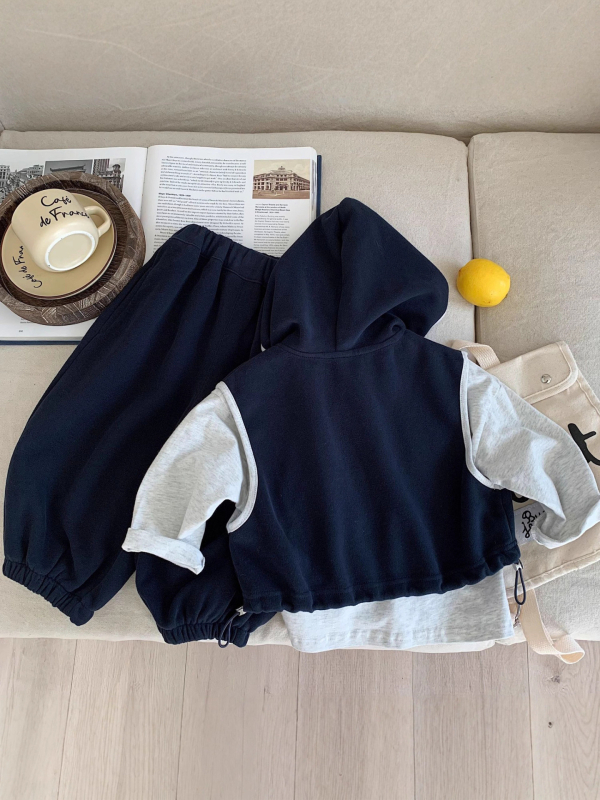 Dječji jesenski 2-djelni set, korejski stil, unisex, pamuk 95%, meka obrada, kapuljača, dugi rukavi i dugi hlače