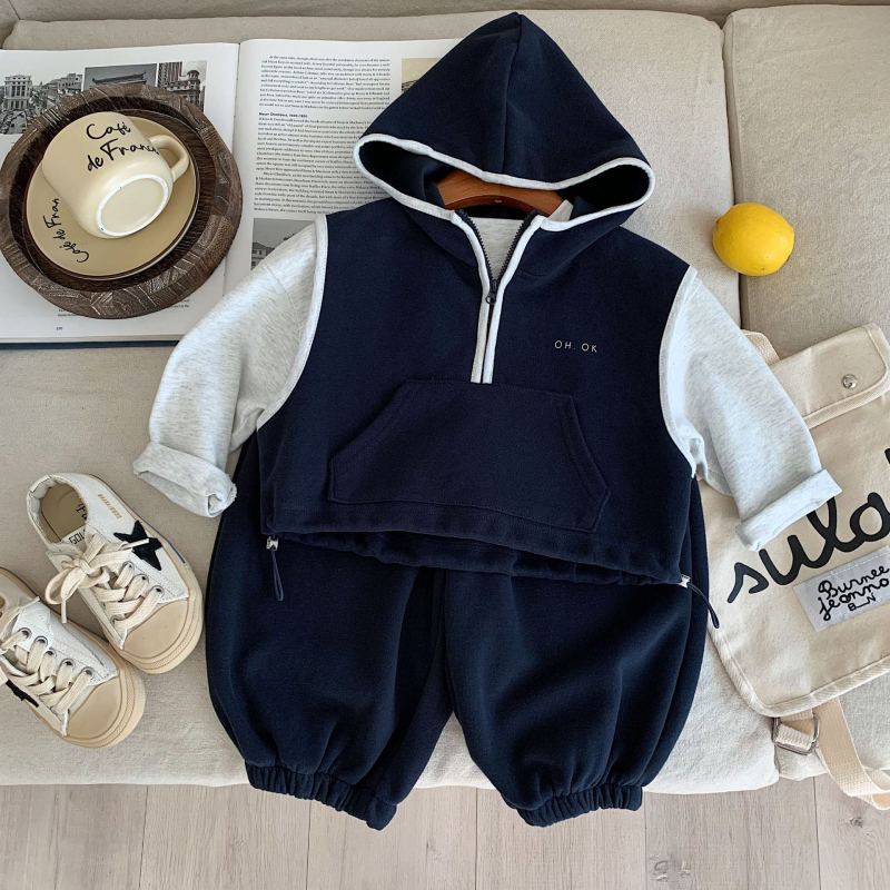Dječji jesenski 2-djelni set, korejski stil, unisex, pamuk 95%, meka obrada, kapuljača, dugi rukavi i dugi hlače