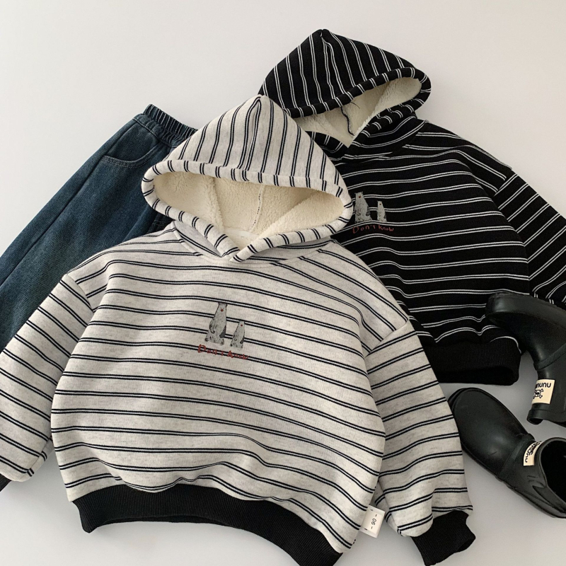 Dječja duksa s kapuljačom od fleecea, prugasti uzorak, dugi rukavi, korejski stil