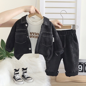 Dječji jesenski denim komplet s dugim rukavima, 3-dijelni set