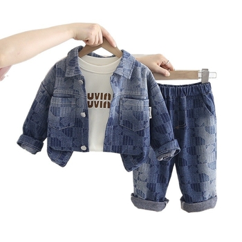 Dječji jesenski denim komplet s dugim rukavima, 3-dijelni set