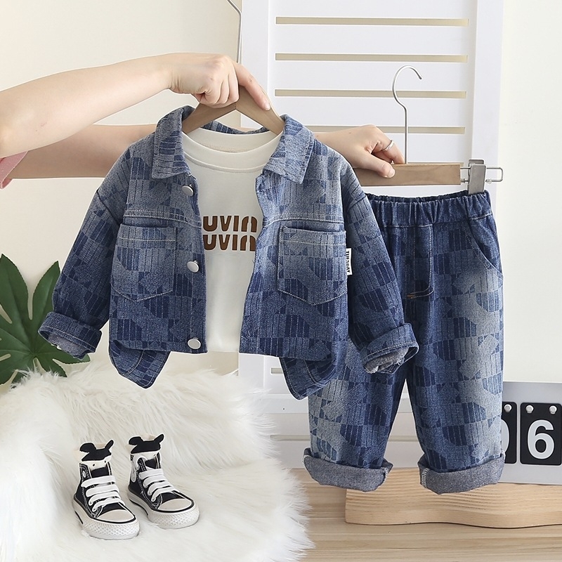 Dječji jesenski denim komplet s dugim rukavima, 3-dijelni set