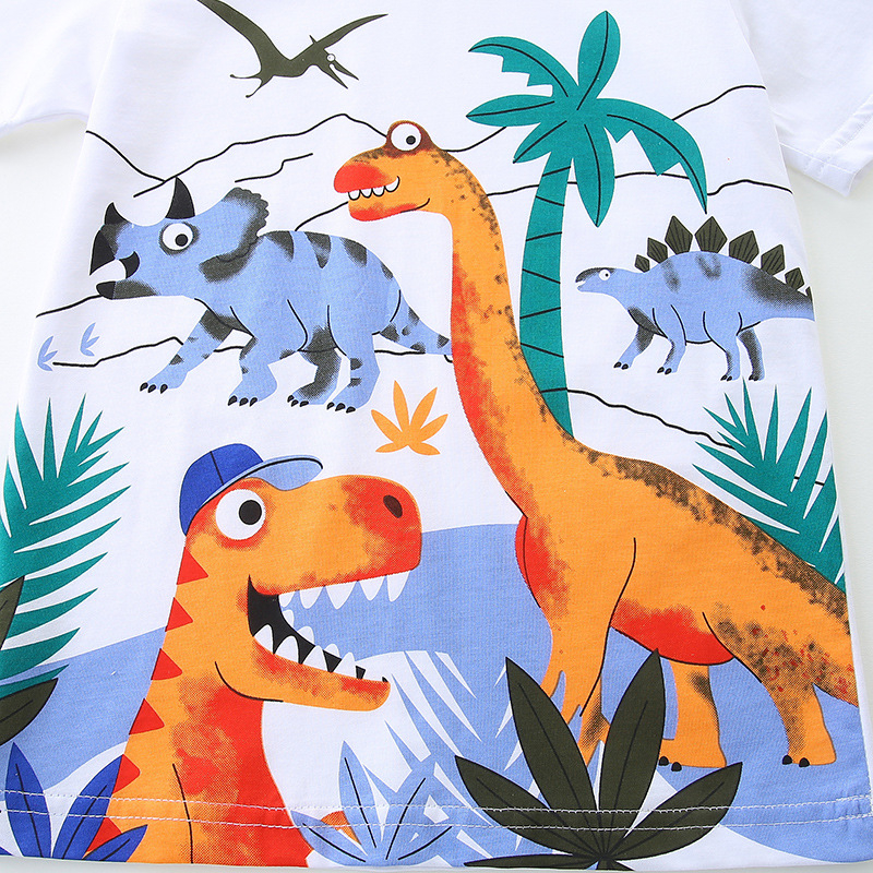 Ljetni dvodijelni dječji set od pamuka, pleteni uzorak dinosaura, kratki rukav, pulover i šorc