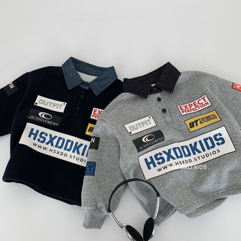 Dječji pulover s flisom iznutra, alfabetni uzorak, zimski stil, korejski stil, uzrast 3–8 godina