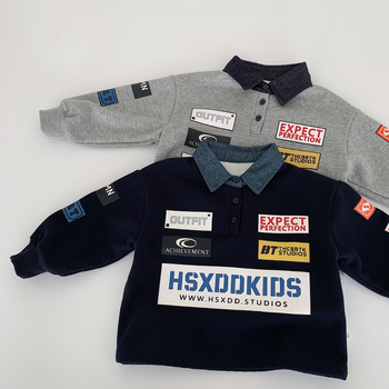 Dječji pulover s flisom iznutra, alfabetni uzorak, zimski stil, korejski stil, uzrast 3–8 godina