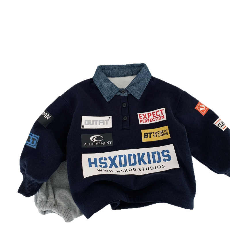 Dječji pulover s flisom iznutra, alfabetni uzorak, zimski stil, korejski stil, uzrast 3–8 godina
