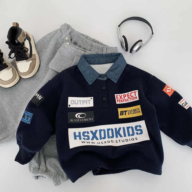 Dječji pulover s flisom iznutra, alfabetni uzorak, zimski stil, korejski stil, uzrast 3–8 godina