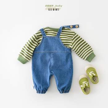 Little Baby denimu dvodijelni set za djecu, gornji dio s dugim rukavima i hlače, unisex, korejski stil, motiv žaba, pamuk 62%
