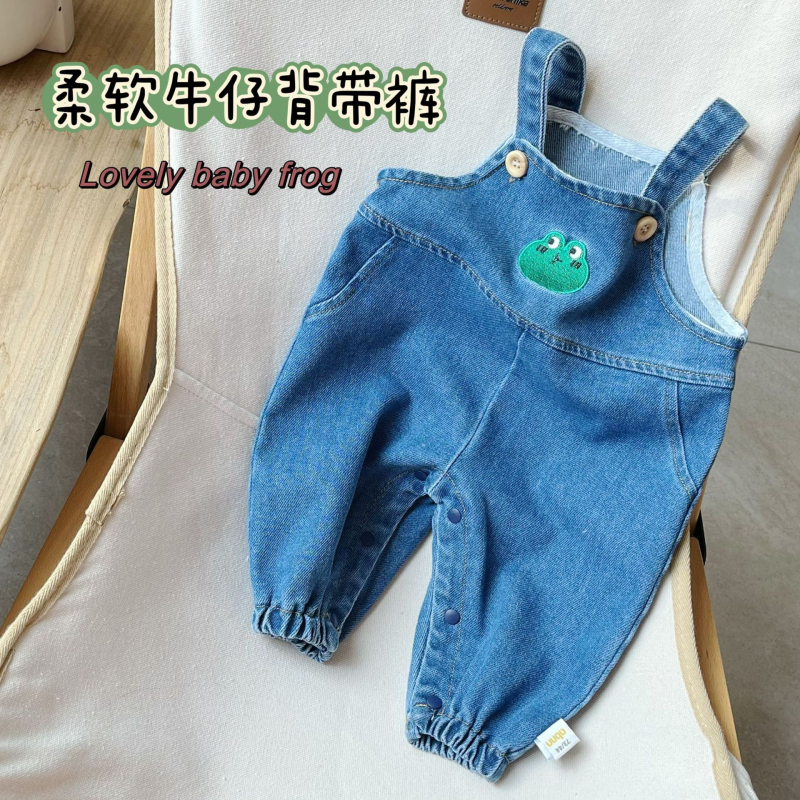 Little Baby denimu dvodijelni set za djecu, gornji dio s dugim rukavima i hlače, unisex, korejski stil, motiv žaba, pamuk 62%