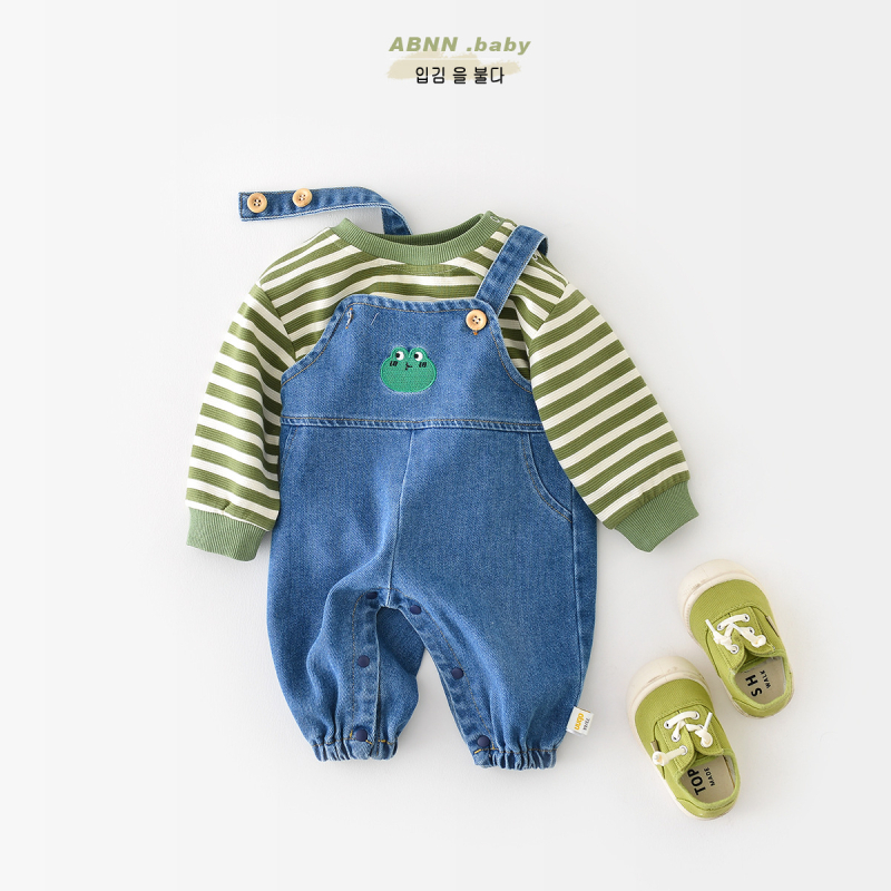 Little Baby denimu dvodijelni set za djecu, gornji dio s dugim rukavima i hlače, unisex, korejski stil, motiv žaba, pamuk 62%