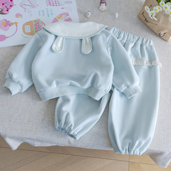 Set din două piese pentru fete, stil coreean, 95% bumbac, mâneci lungi, primăvară-toamnă