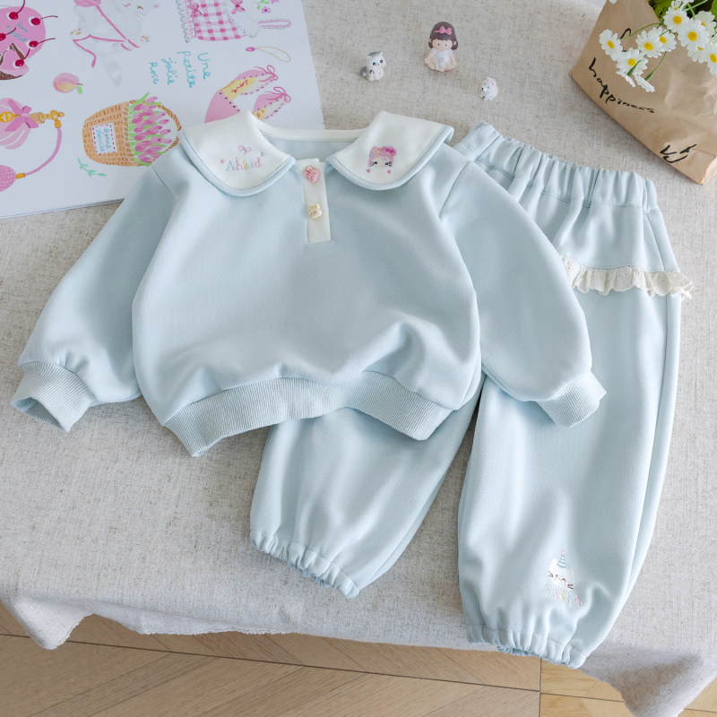 Set din două piese pentru fete, stil coreean, 95% bumbac, mâneci lungi, primăvară-toamnă