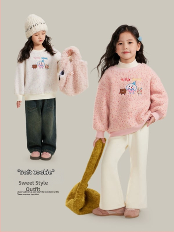 Dječji flis džemper za jesen/zimu, debeli materijal, uzorak s zvjezdicama i crtićem, dugi rukavi, pulover stil