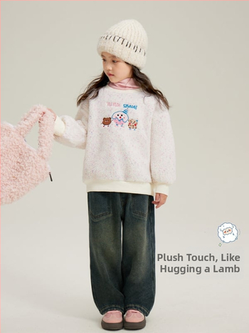 Dječji flis džemper za jesen/zimu, debeli materijal, uzorak s zvjezdicama i crtićem, dugi rukavi, pulover stil