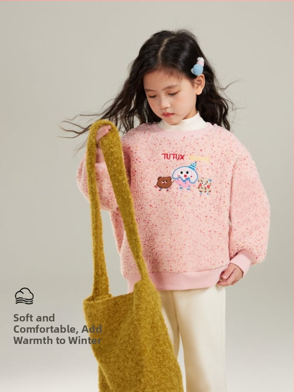 Dječji flis džemper za jesen/zimu, debeli materijal, uzorak s zvjezdicama i crtićem, dugi rukavi, pulover stil