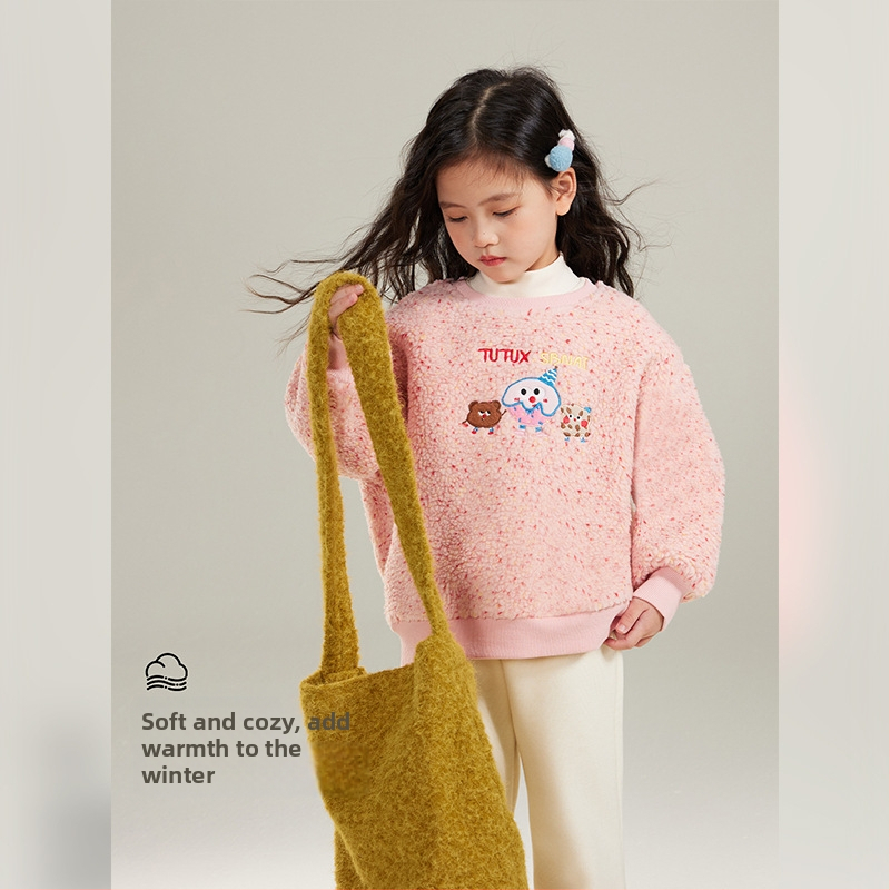 Dječji flis džemper za jesen/zimu, debeli materijal, uzorak s zvjezdicama i crtićem, dugi rukavi, pulover stil