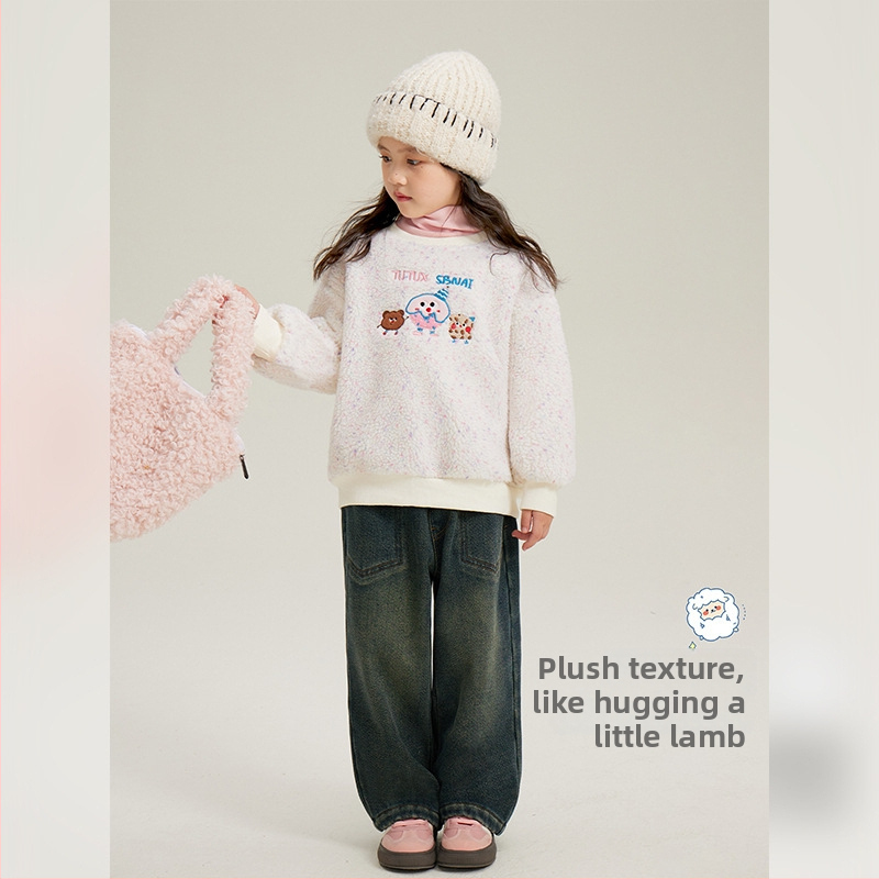 Dječji flis džemper za jesen/zimu, debeli materijal, uzorak s zvjezdicama i crtićem, dugi rukavi, pulover stil