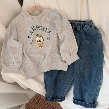 Dječja mikina korejskog stila, pamuk, pulover, dugi rukav, okrugli izrez, unisex