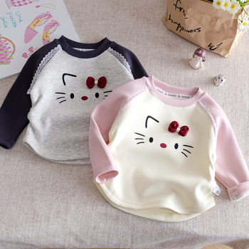 Tüdrukute pikkade käistega T-särk sügis-talveks, soe fleece-vooder, mitmekülgne disain; 95% puuvill