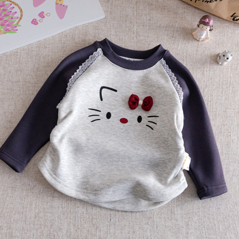 Tüdrukute pikkade käistega T-särk sügis-talveks, soe fleece-vooder, mitmekülgne disain; 95% puuvill