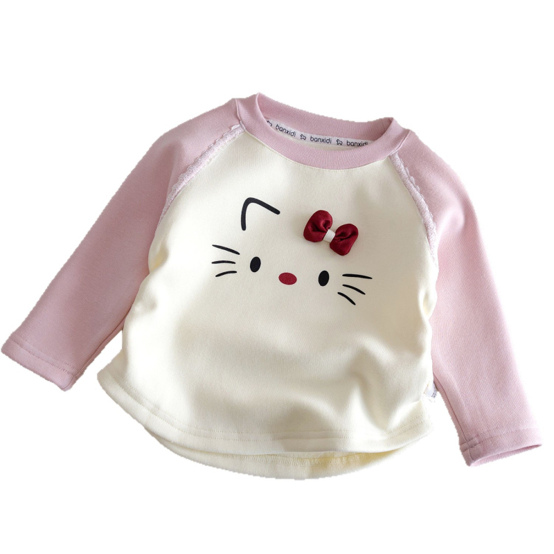 Tüdrukute pikkade käistega T-särk sügis-talveks, soe fleece-vooder, mitmekülgne disain; 95% puuvill