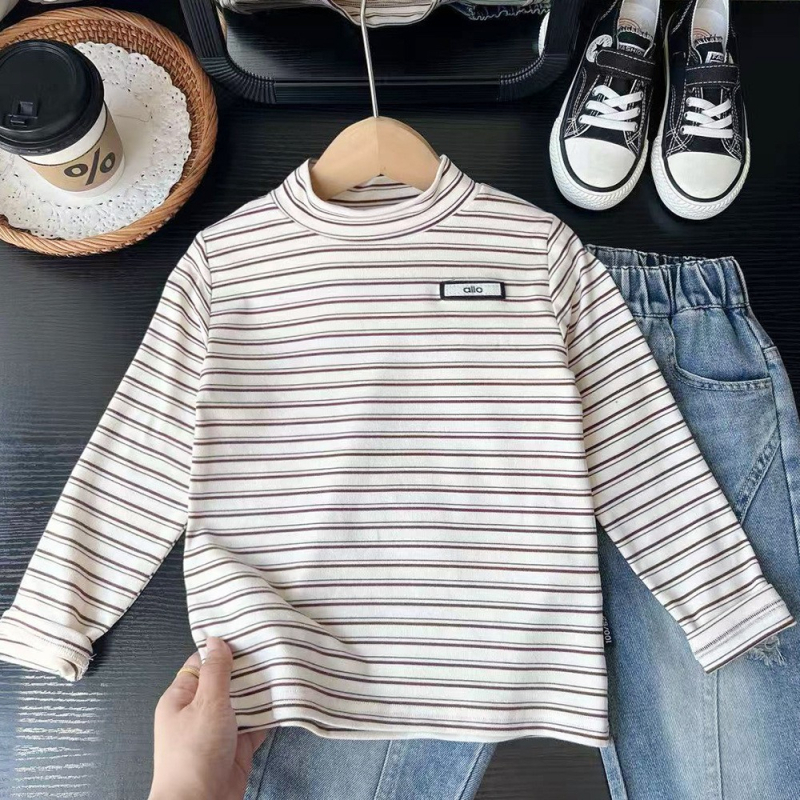 Fiúknak szánt csíkos, rugalmas hosszú ujjú felső koreai stílusban, poliészter-alapanyagú, 8 évesnél idősebb gyermekeknek, téli szezon 2025