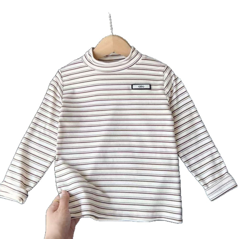 Fiúknak szánt csíkos, rugalmas hosszú ujjú felső koreai stílusban, poliészter-alapanyagú, 8 évesnél idősebb gyermekeknek, téli szezon 2025