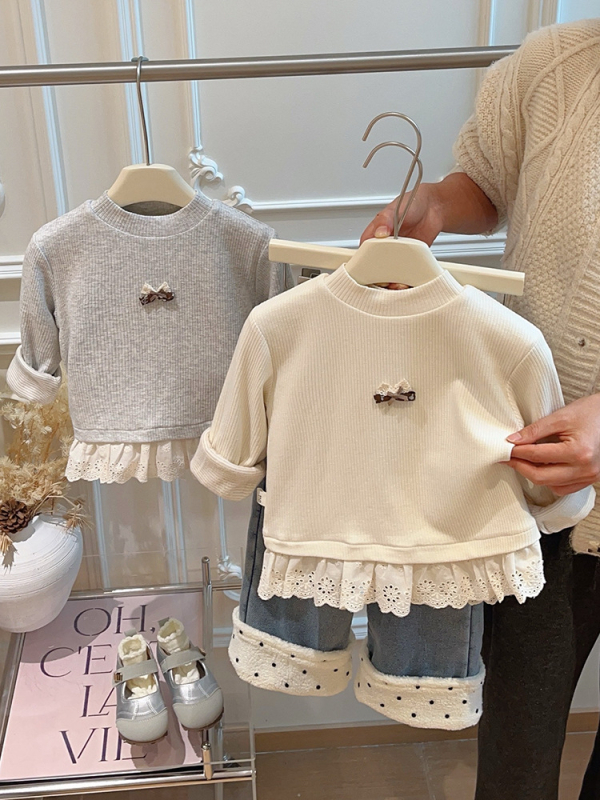 Dječji hoodie bez kapuljače – Debeli i topli, Korejski stil s crtanim uzorkom, Dugi rukavi, pulover, 50% pamuk, uzrast 3–8 godina