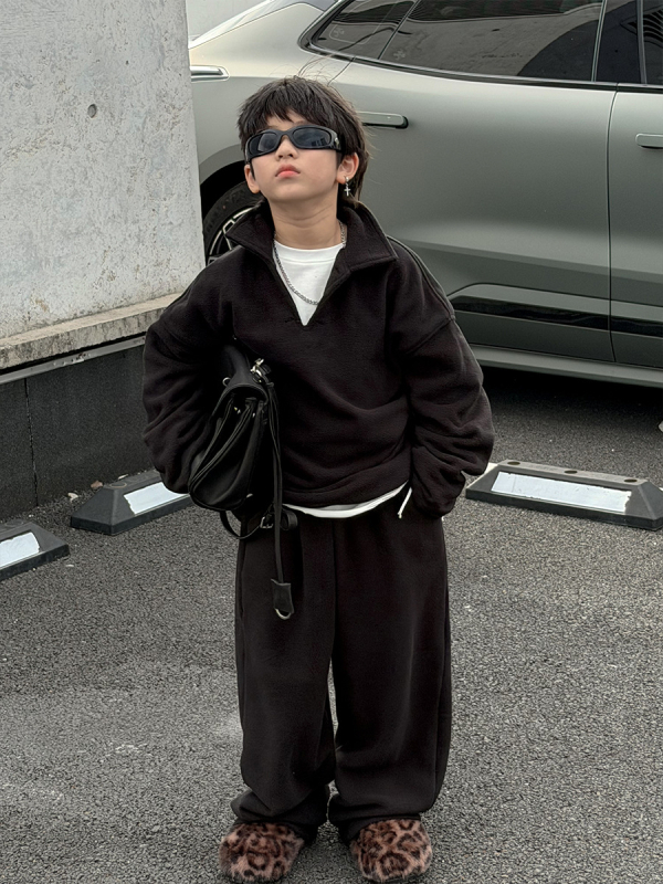 Korea stiilis laste talvise kaheosaline komplekt fliisist, unisex, pikkade varrukatega pullover