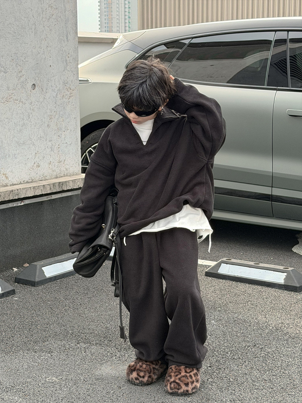 Korea stiilis laste talvise kaheosaline komplekt fliisist, unisex, pikkade varrukatega pullover