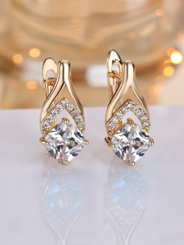 Variniai auskarai su rombo forma, Green Sky prekės ženklas, elektroplatinti, moterims