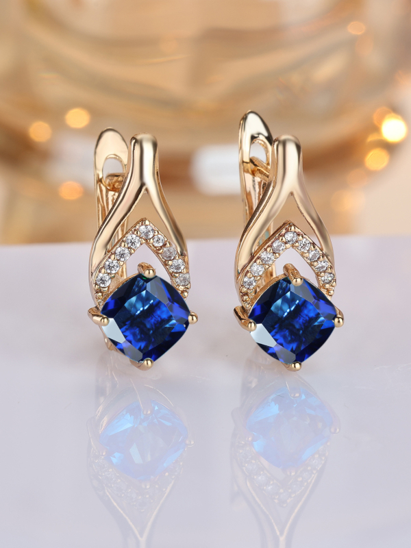 Variniai auskarai su rombo forma, Green Sky prekės ženklas, elektroplatinti, moterims