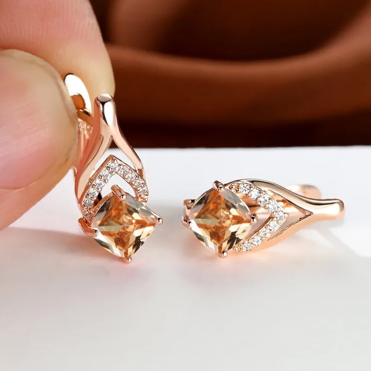 Variniai auskarai su rombo forma, Green Sky prekės ženklas, elektroplatinti, moterims