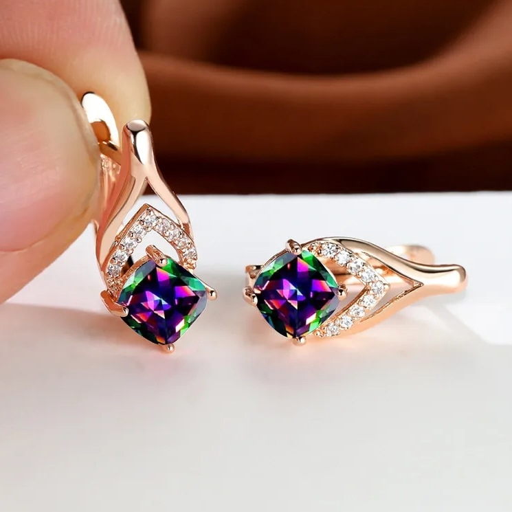 Variniai auskarai su rombo forma, Green Sky prekės ženklas, elektroplatinti, moterims