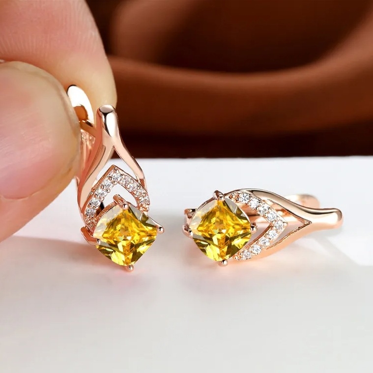 Variniai auskarai su rombo forma, Green Sky prekės ženklas, elektroplatinti, moterims