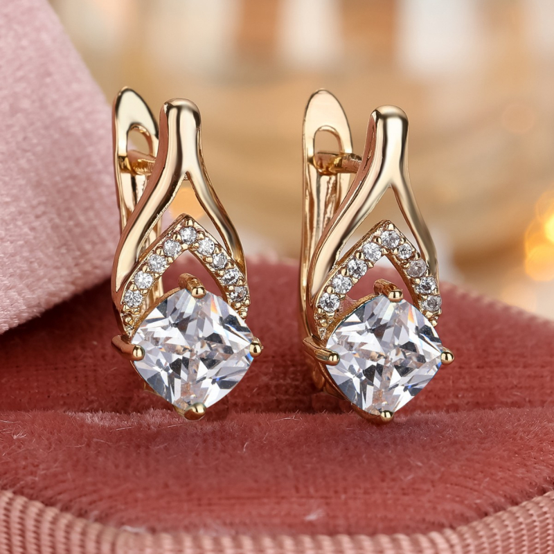 Variniai auskarai su rombo forma, Green Sky prekės ženklas, elektroplatinti, moterims