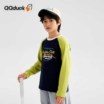 QQduck Dječji T‑shirt za dječake s dugim rukavima i okruglim izrezom, pamučna mješavina 92%, casual dječji top