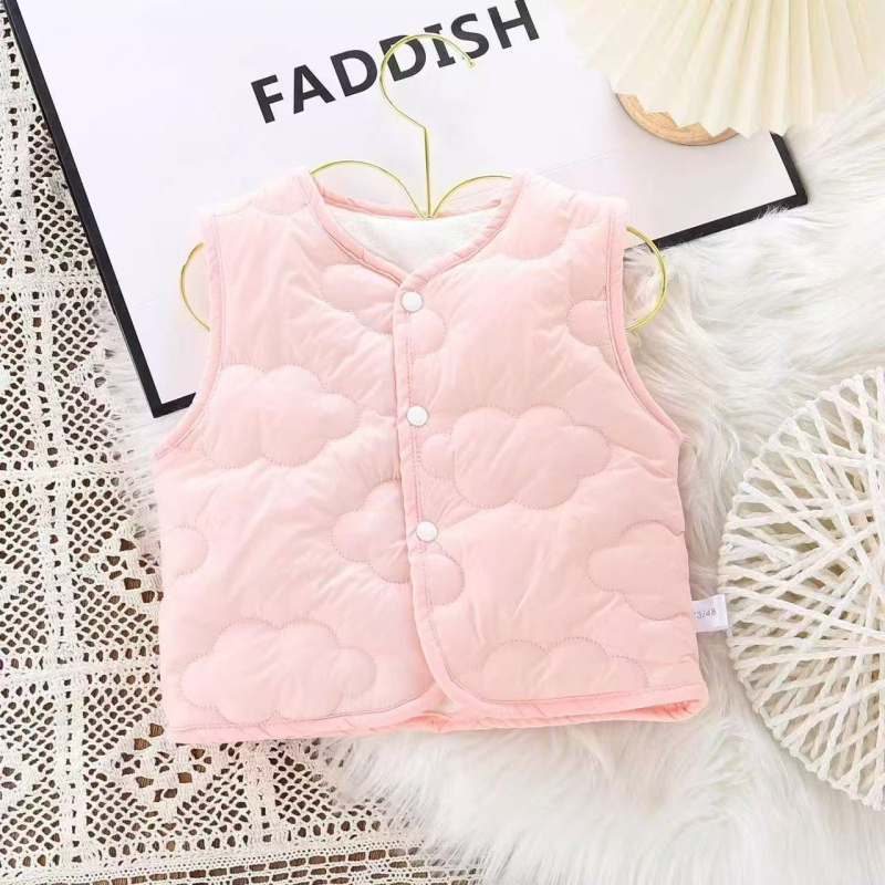 Dječji kardigan-vest bez rukava | Unisex, vanjska tkanina od poliestera s punilom od svile i pamuka, podstava od poliestera, zatvaranje jednim redom gumba, 0–12 mjeseci, zima/proljete/jesen