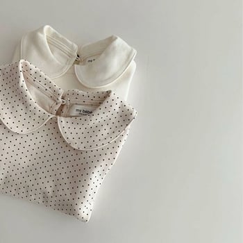Dječje pamučno T-shirt u korejskom stilu, s dugim rukavima, okrugli izrez, 95% pamuk, točkasti uzorak, za uzrast 1–3 godine