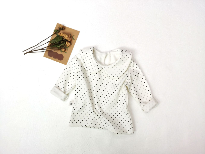Dječje pamučno T-shirt u korejskom stilu, s dugim rukavima, okrugli izrez, 95% pamuk, točkasti uzorak, za uzrast 1–3 godine