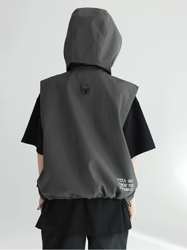 Vesta pentru copii cu glugă și buzunare multiple, din poliester, vară, pentru copii peste 8 ani