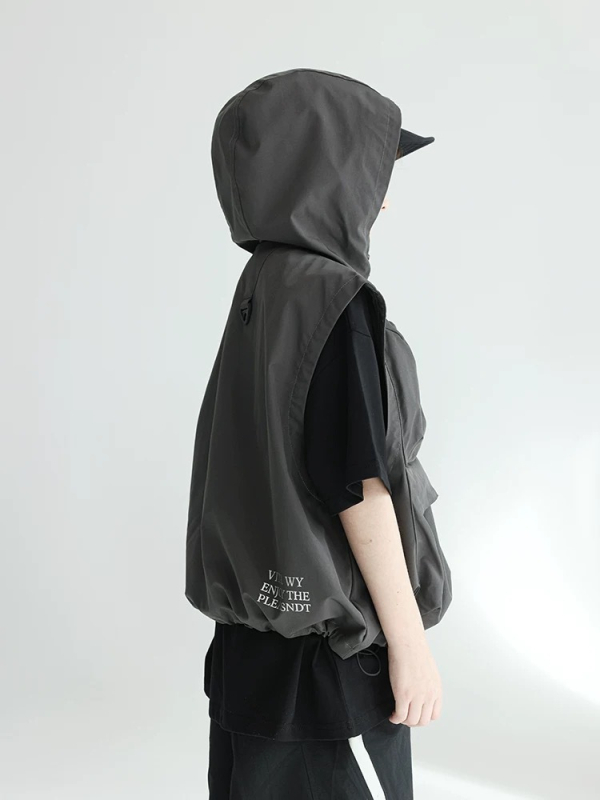 Vesta pentru copii cu glugă și buzunare multiple, din poliester, vară, pentru copii peste 8 ani